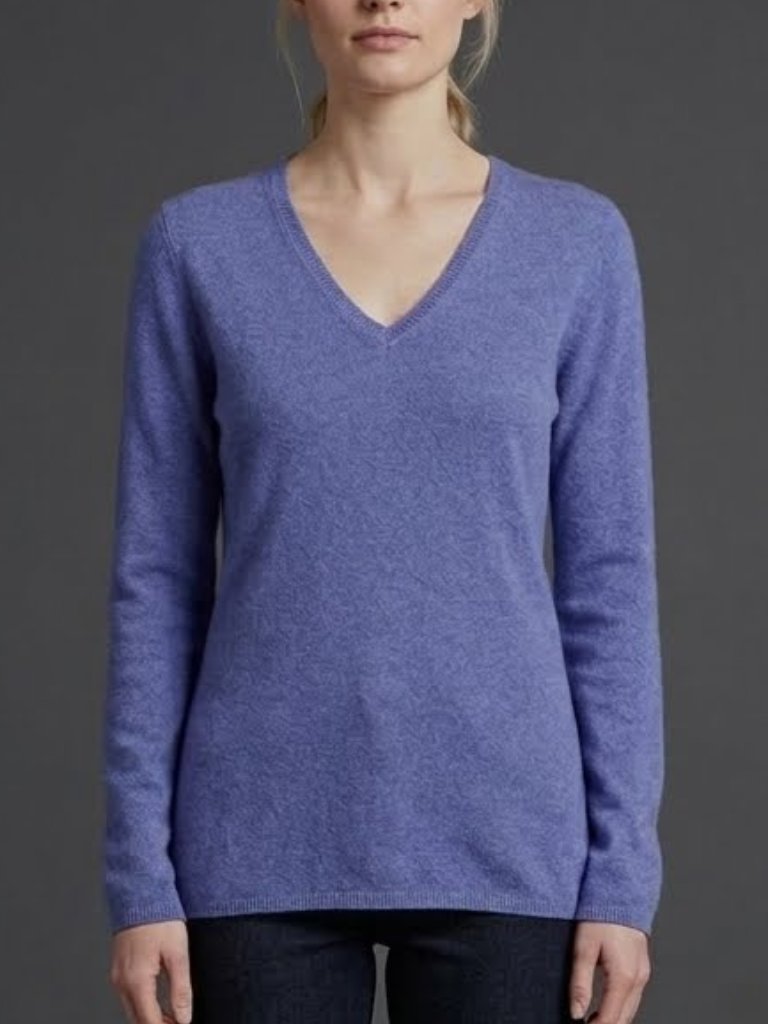 Charter Club 2-Ply Cashmere Sweater Blue V-Neck Long Sleeve Women's S